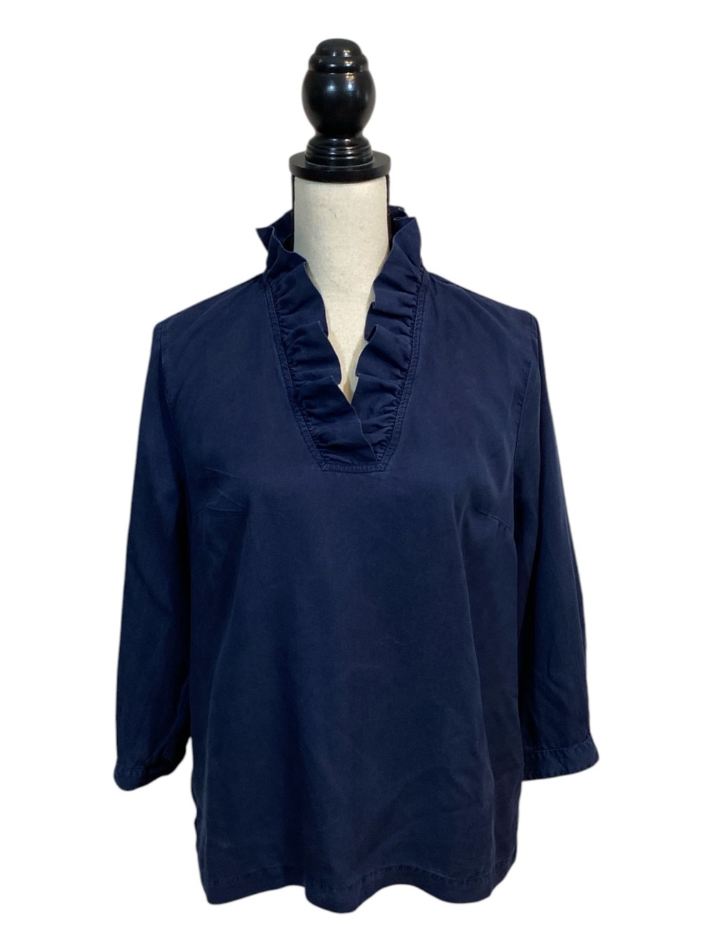 Crown & Ivy Navy Ruffle Neck Top M